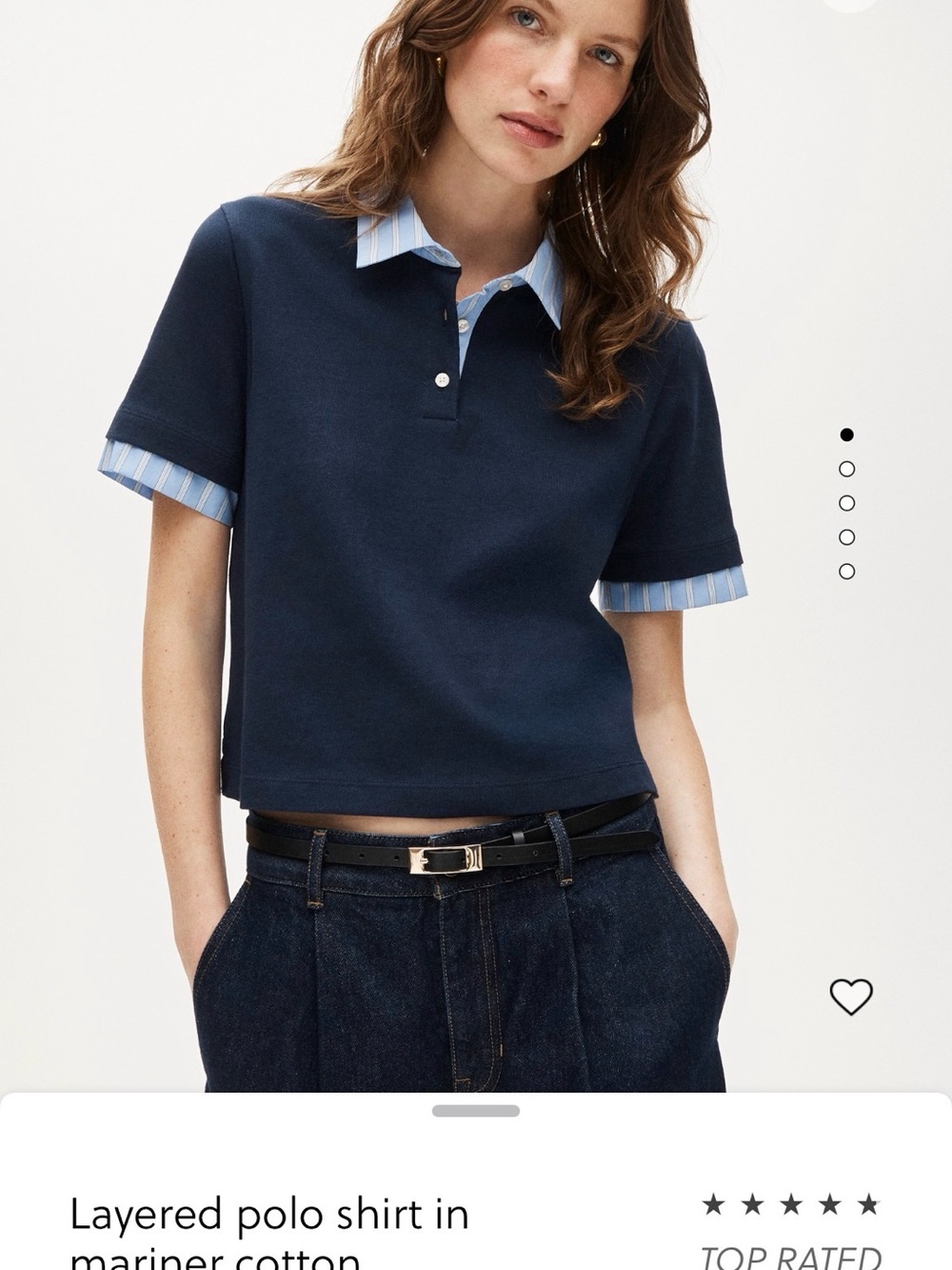 J. Crew Navy Layered Polo Crop Top with Light Blue Stripe Trim